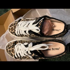 Suzanne Betro Leopard Print Sneakers with White Laces
